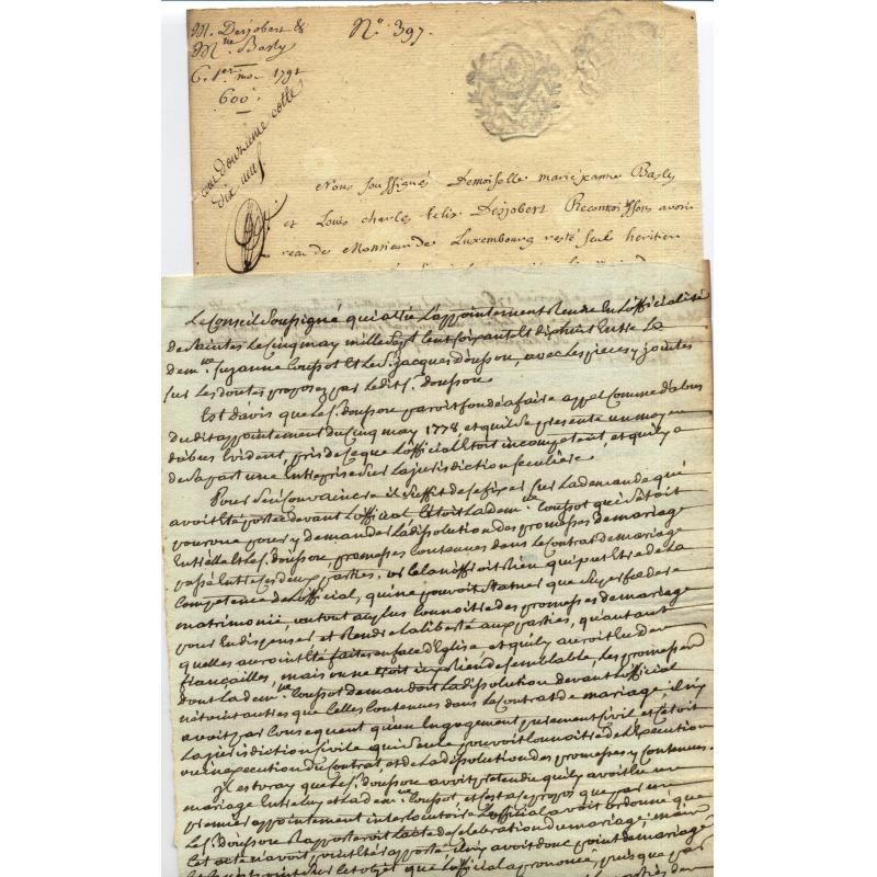 5 Vieux papiers droit privé notarié du XVIIIè siècle dont reçu Mr de Luxembourg