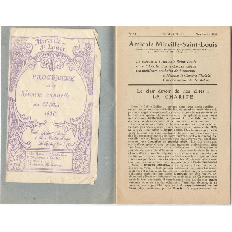 Amicale de l'ecole Mirville-Saint-Louis n°14 + programme 1930