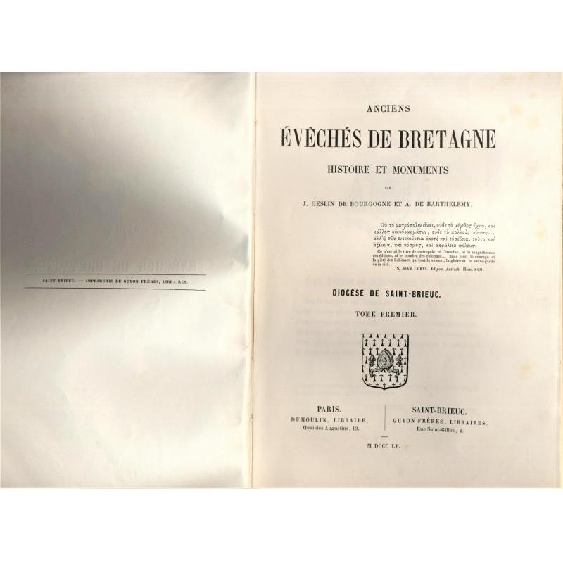 Anciens eveches de Bretagne histoire et monuments tome 1er