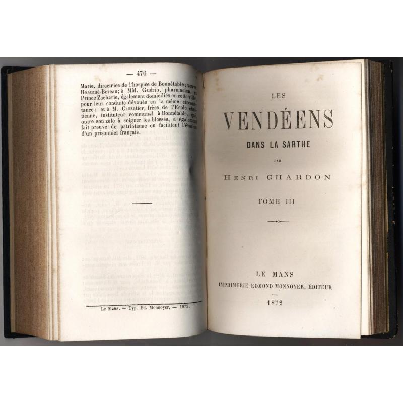 Annuaire administratif de la Sarthe les Vendéens dans la Sarthe tome III 1872