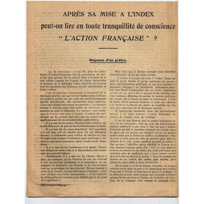 Apres sa mise a l'index peut-on lire l'action francaise reponse d'un pretre Apres sa mise a l'index peut-on lire l'action francaise reponse d'un pretre
