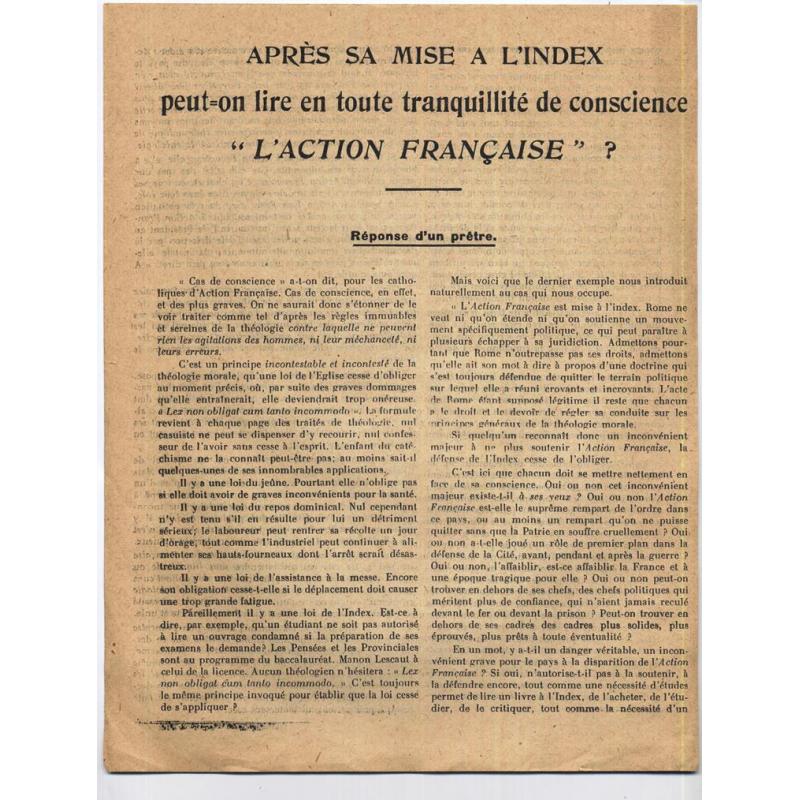 Apres sa mise a l'index peut-on lire l'action francaise reponse d'un pretre