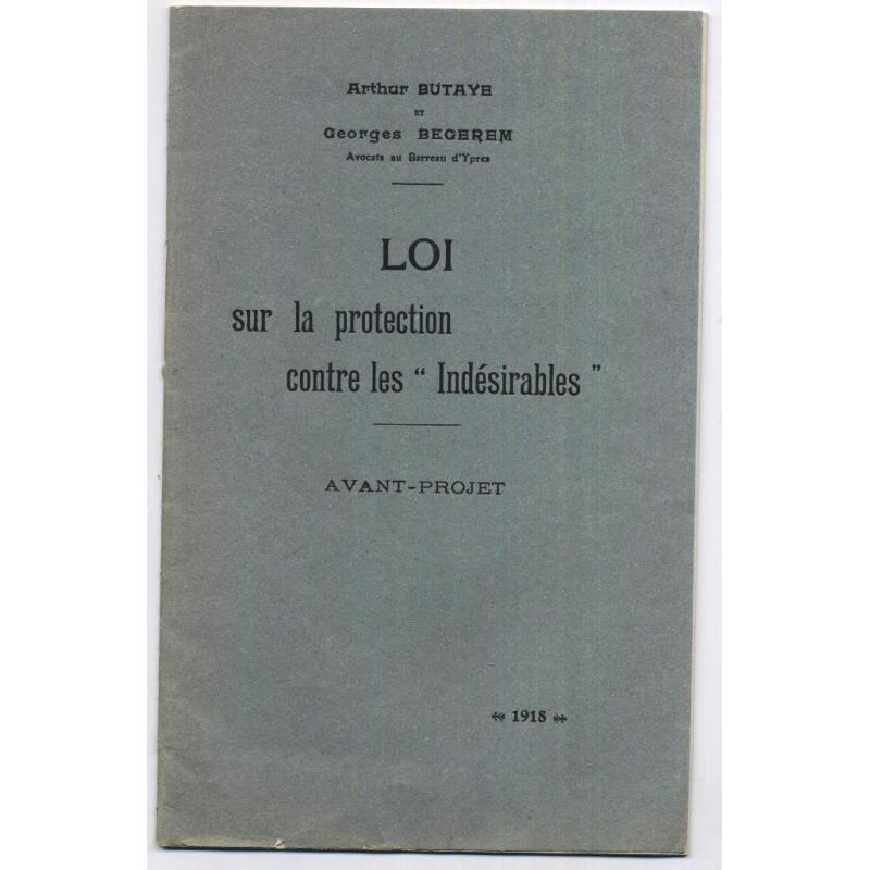 avant-projet de loi sur la protection contre les indesirables Belgique 1918