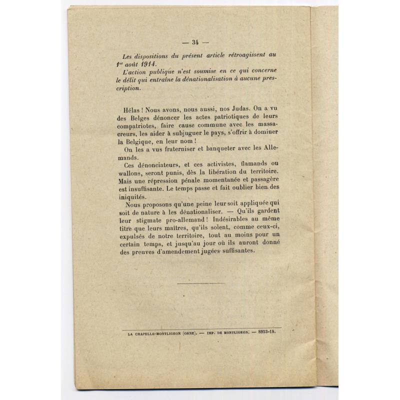 avant-projet de loi sur la protection contre les indesirables Belgique 1918