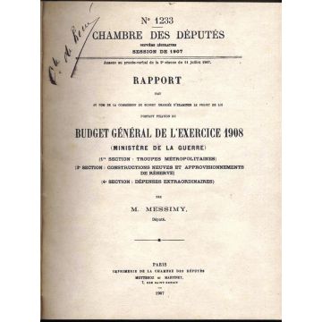 Chambre des deputes 1907 rapport pour le budget general de l'exercice Guerre