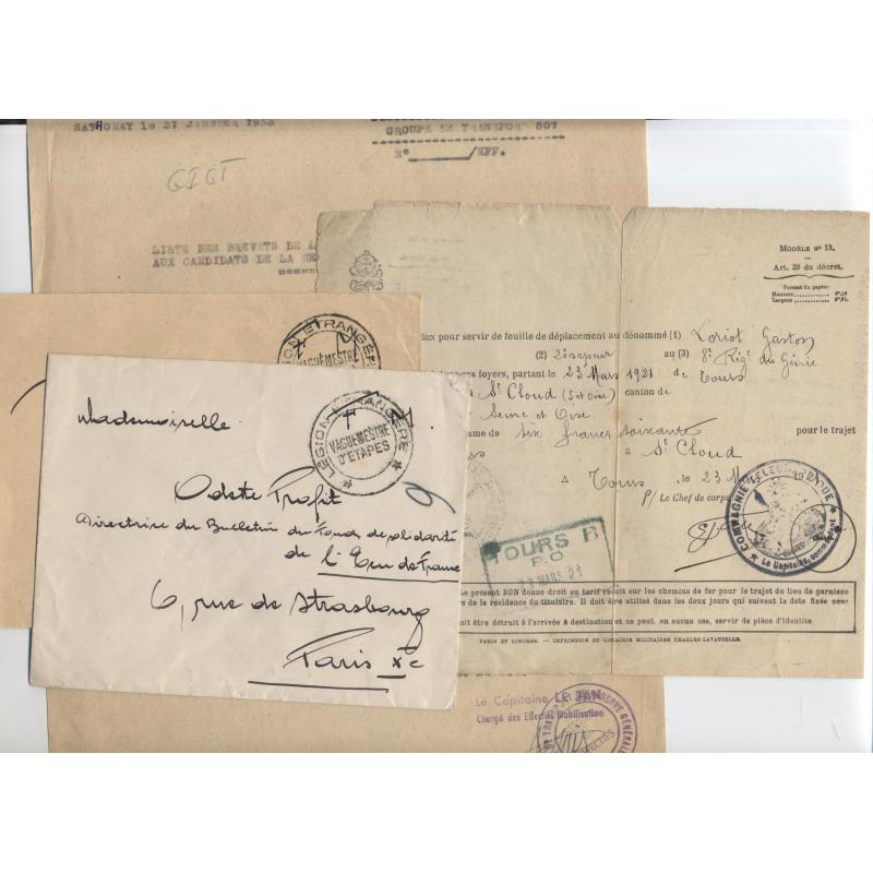 Ensemble de papiers militaires 1921-1954 avec enveloppes
