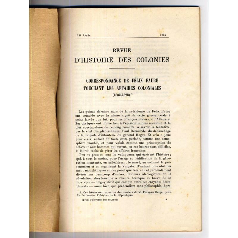 Extrait de la revue d'histoire des colonies correspondance de Felix Faure