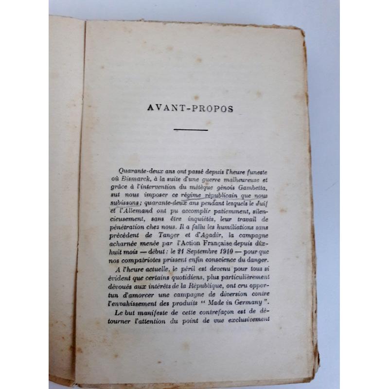 L'avant guerre Etudes et documents sur l'espionnage Juif-Allemand en France