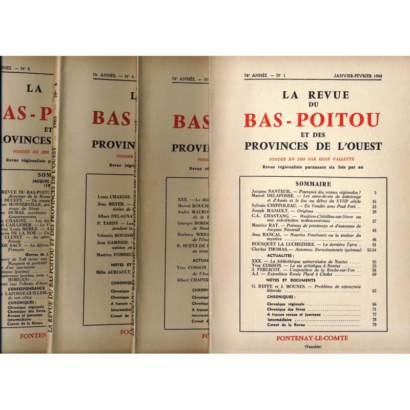 La Revue du Bas-Poitou et des provinces de l'ouest n°1,3,4,5,6 1963