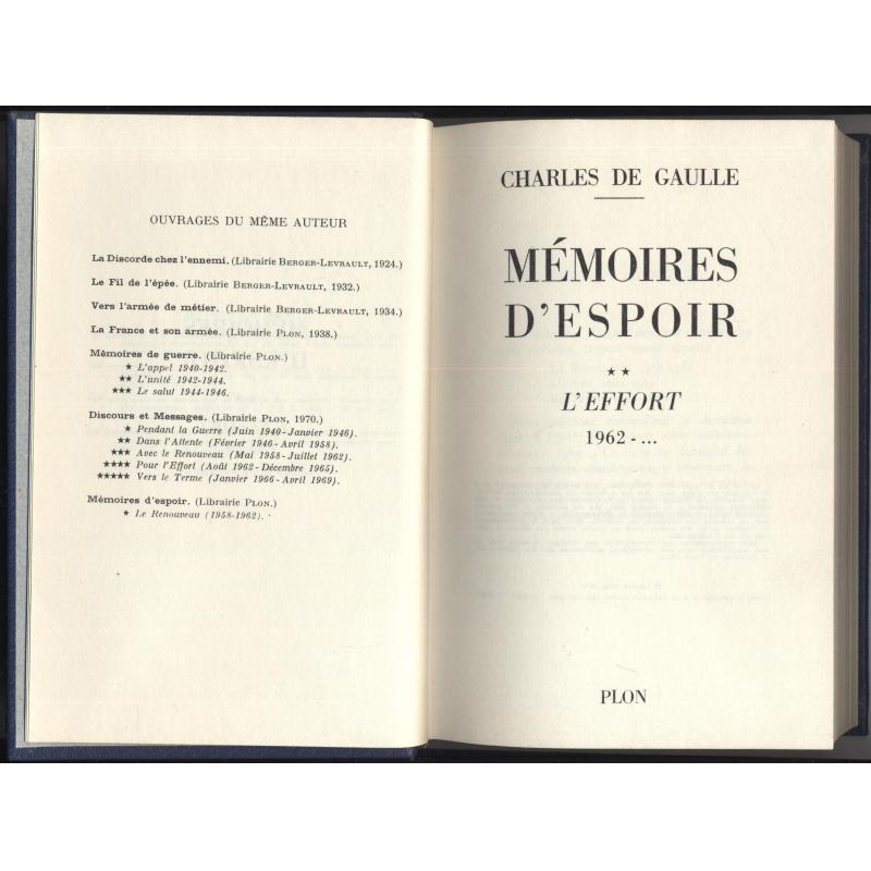 Mémoires d'espoir 2 tomes Le renouveau L'effort 1958 1962