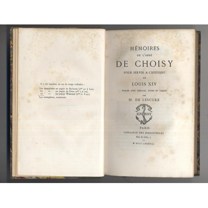 Mémoires de l'Abbé de Choisy pour servir à l'histoire de Louis XIV, 2 tomes