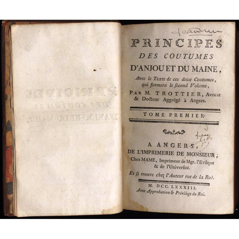 Principes des coutumes d'Anjou et du Maine avec le texte de ces deux coutumes T1