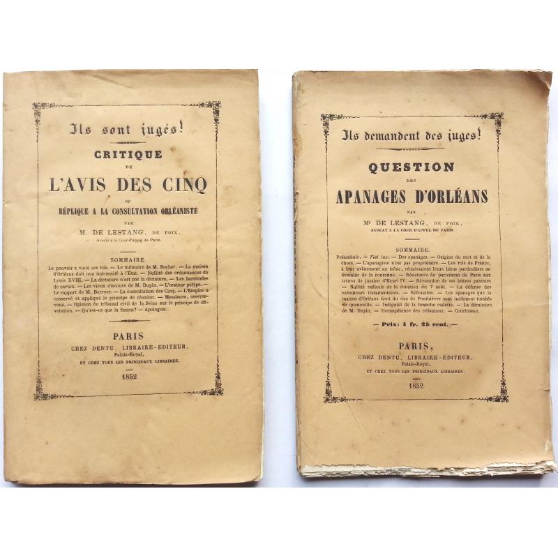 Question des apanages d'Orléans + Critique de l'avis des cinq ou réplique à la 