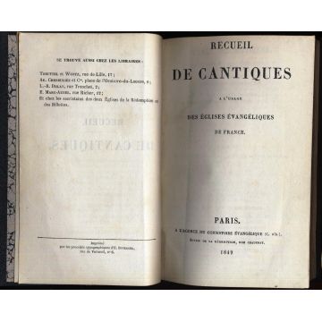 Recueil de cantiques a l'usage des eglises evangeliques de France
