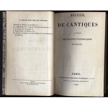 Recueil de cantiques a l'usage des eglises evangeliques de France 