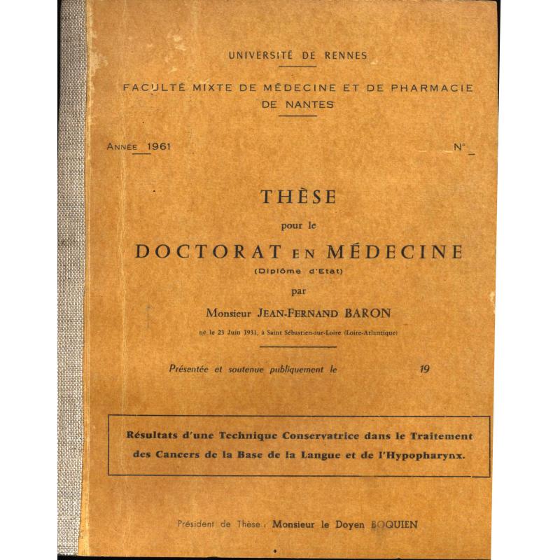 These pour le doctorat en medecine Baron cancers de la langue 1961