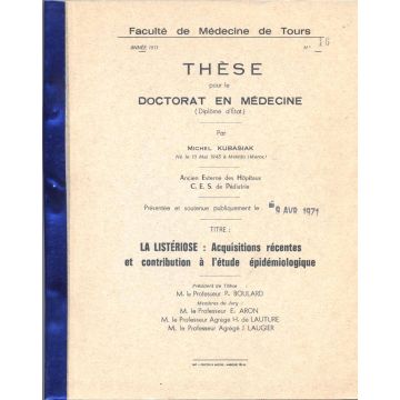 Thèse pour le Doctorat en Médecine, La Listériose ...