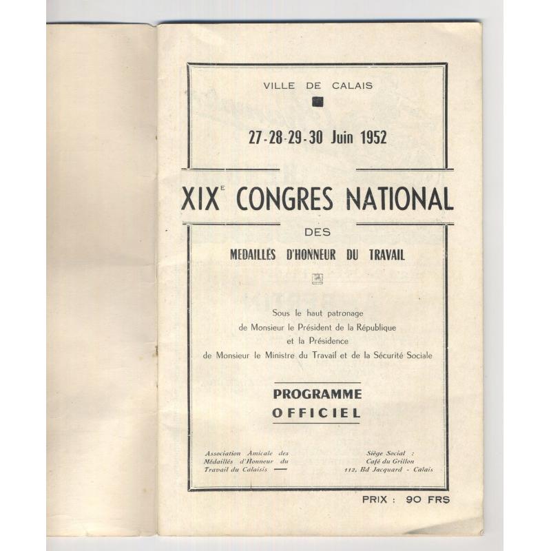 xixe congres national des medailles d'honneur du travail calais 1952